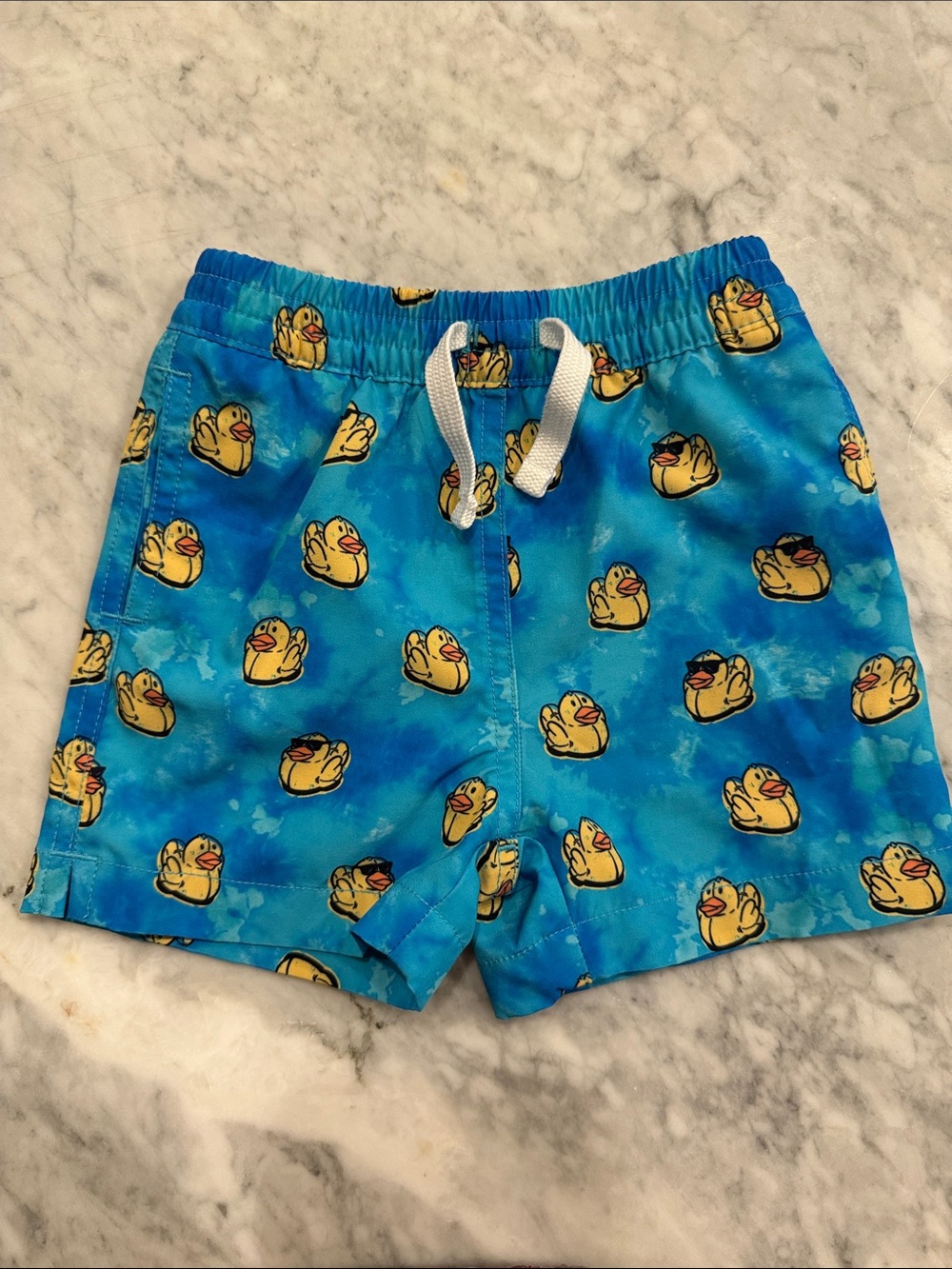 Chubbies Kids Blue Duck Print Swim Shorts with Drawstring
